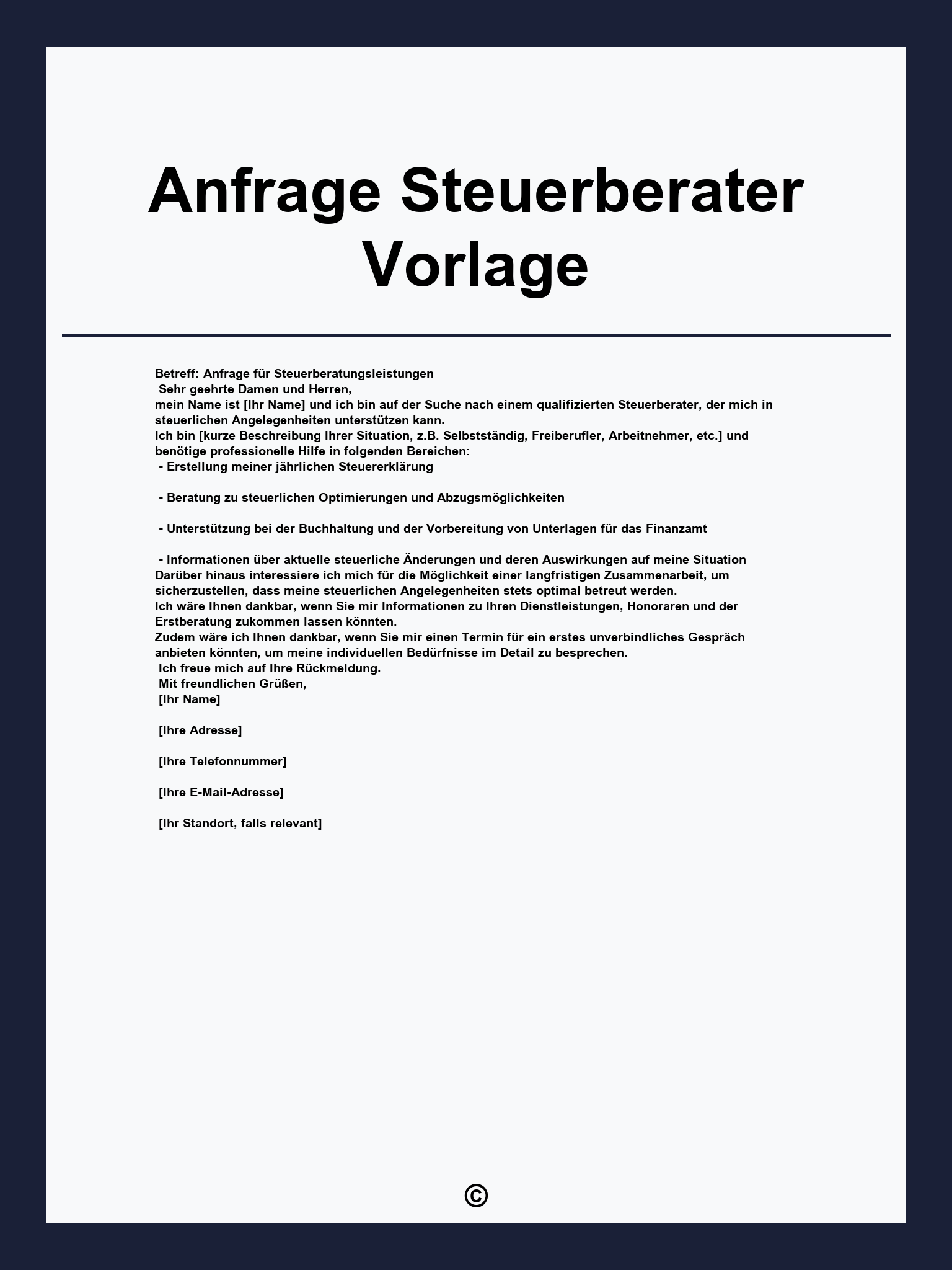 Anfrage Steuerberater Vorlage