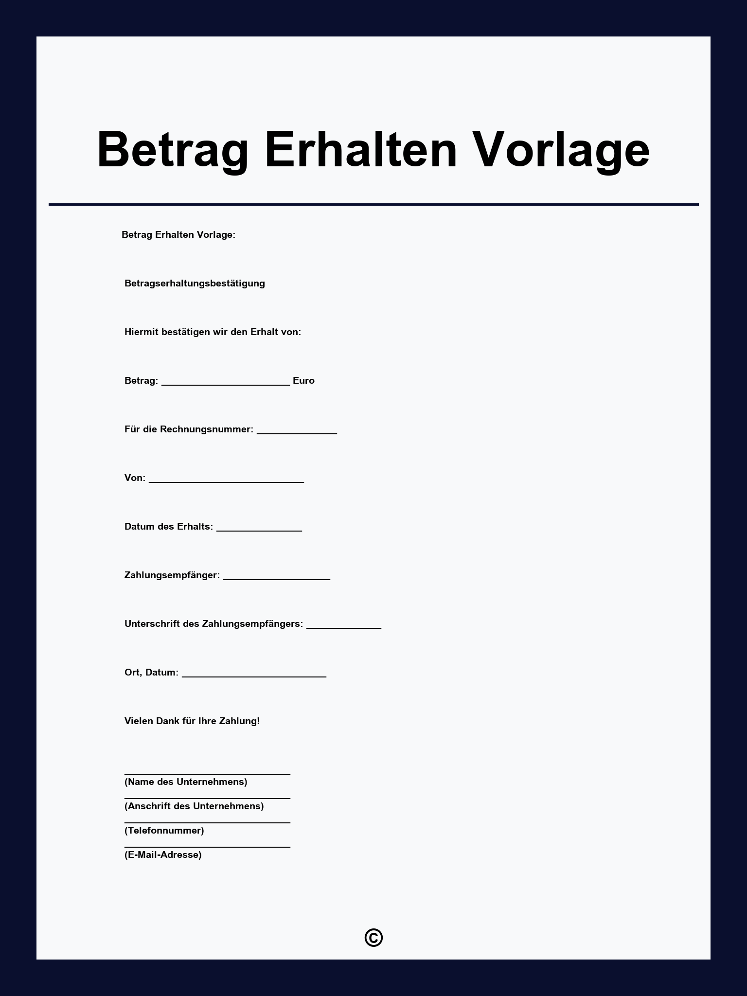 Betrag Erhalten Vorlage