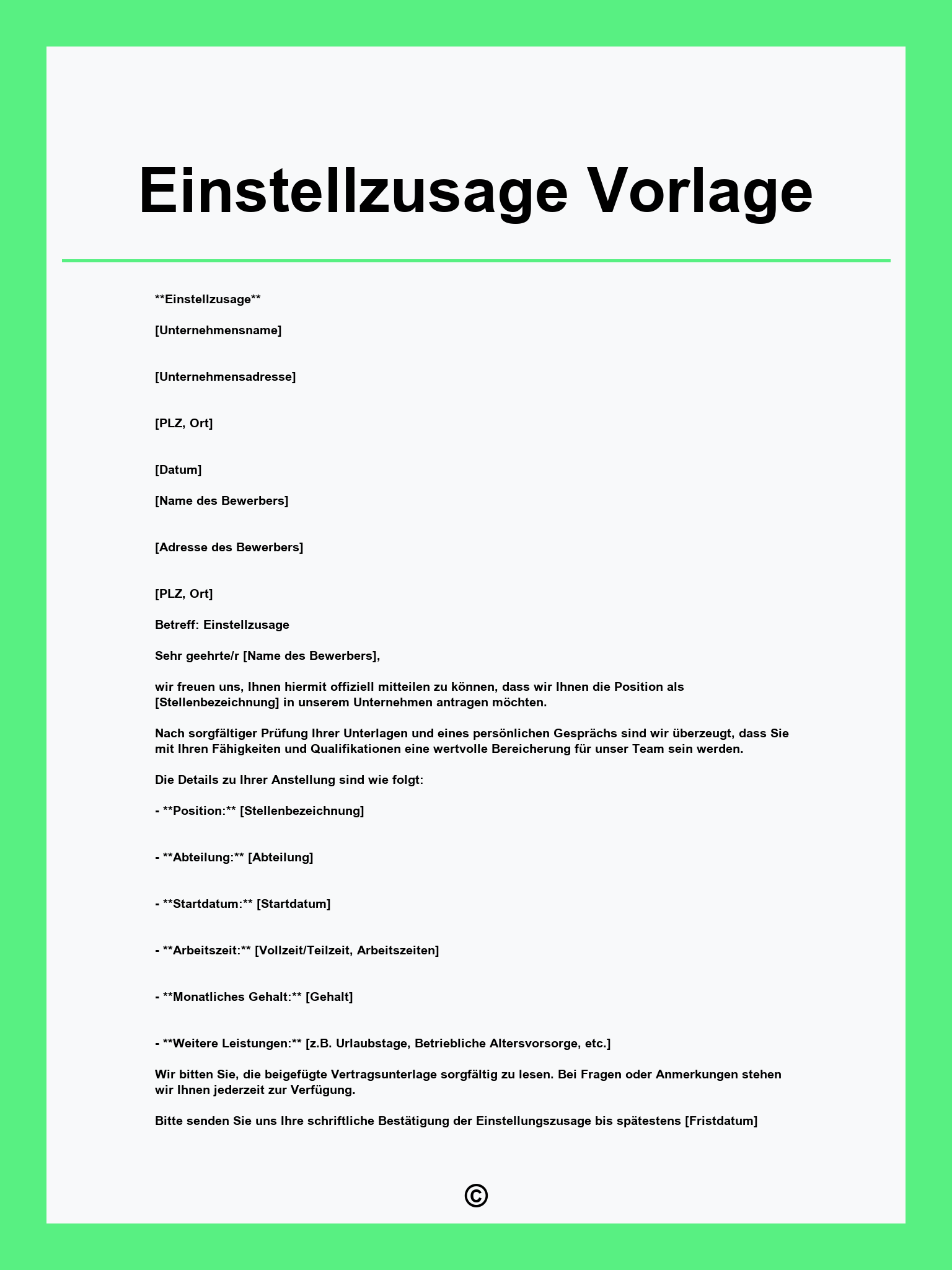 Einstellzusage Vorlage