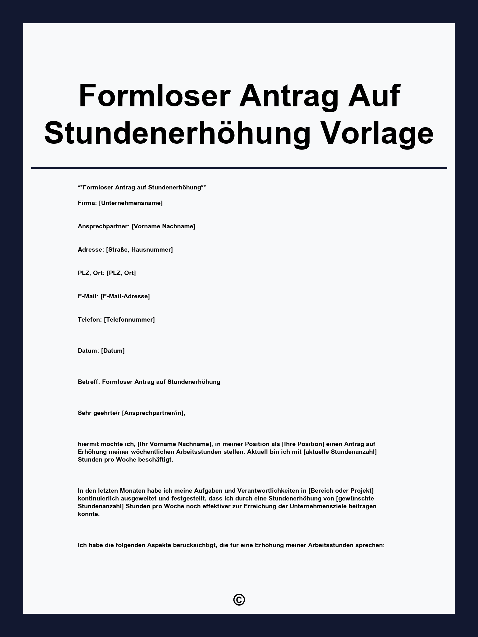 Formloser Antrag Auf Stundenerhöhung Vorlage