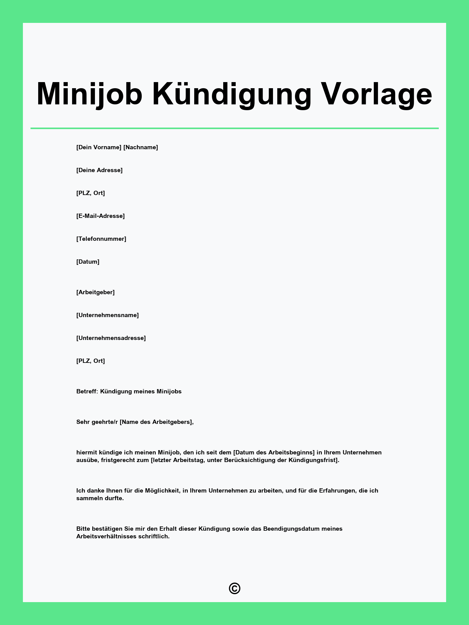 Minijob Kündigung Vorlage