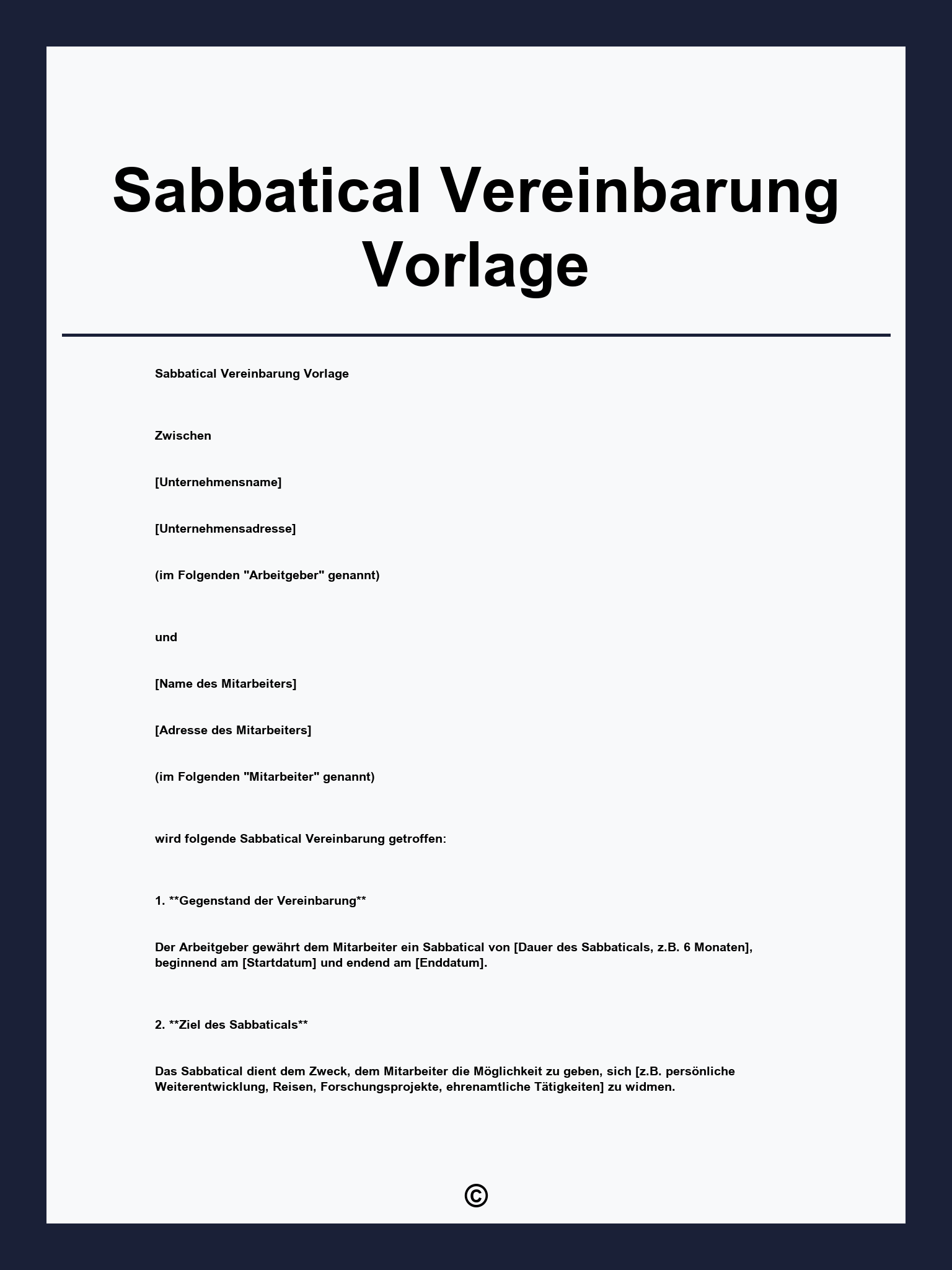Sabbatical Vereinbarung Vorlage