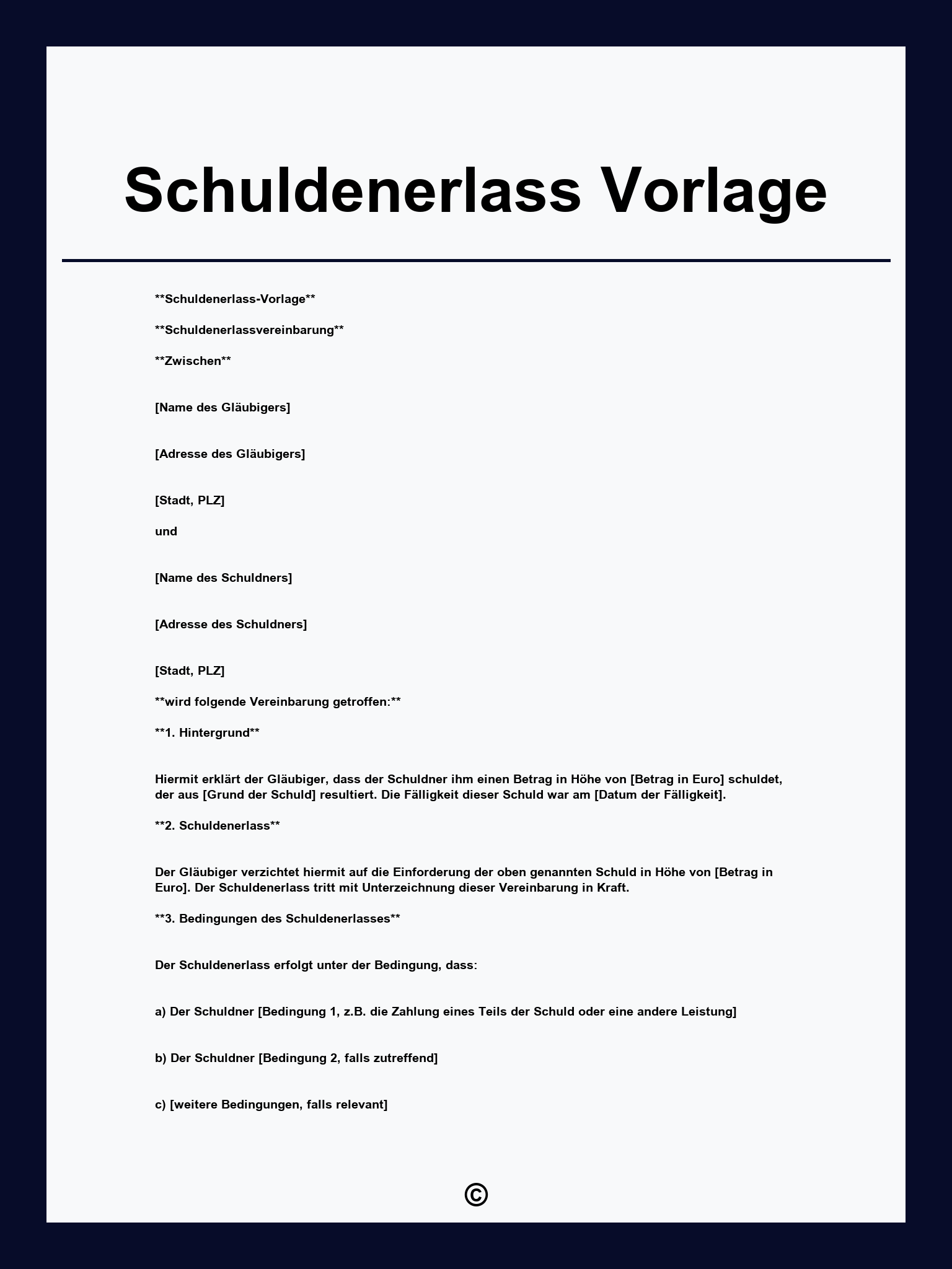 Schuldenerlass Vorlage