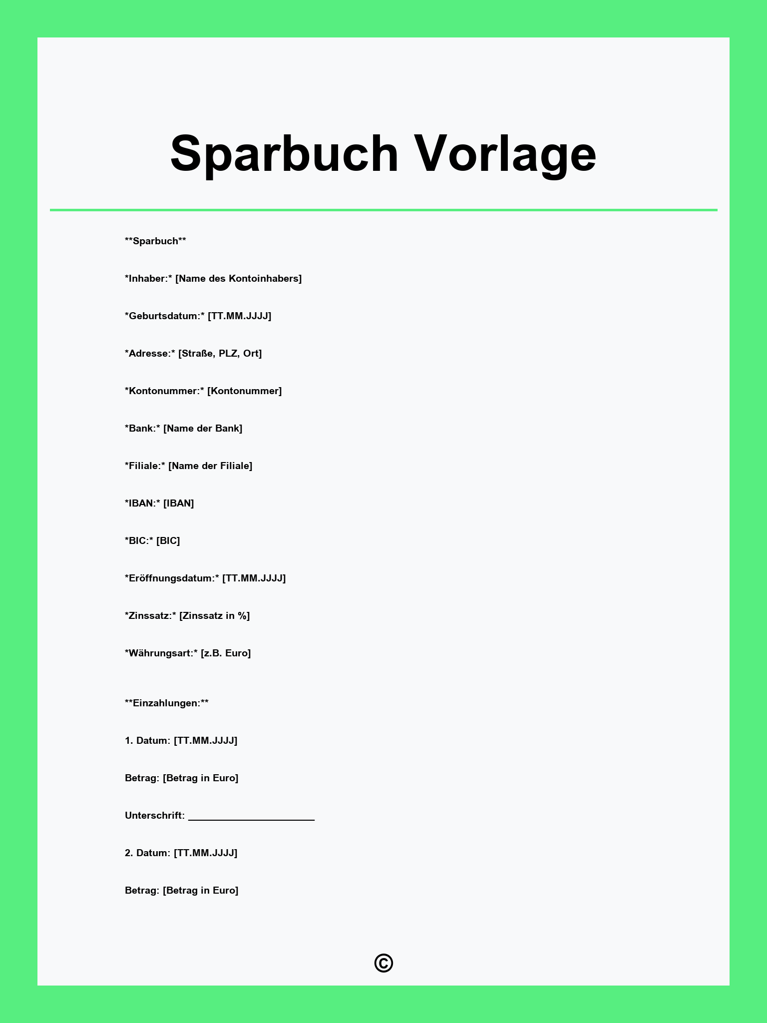 Sparbuch Vorlage