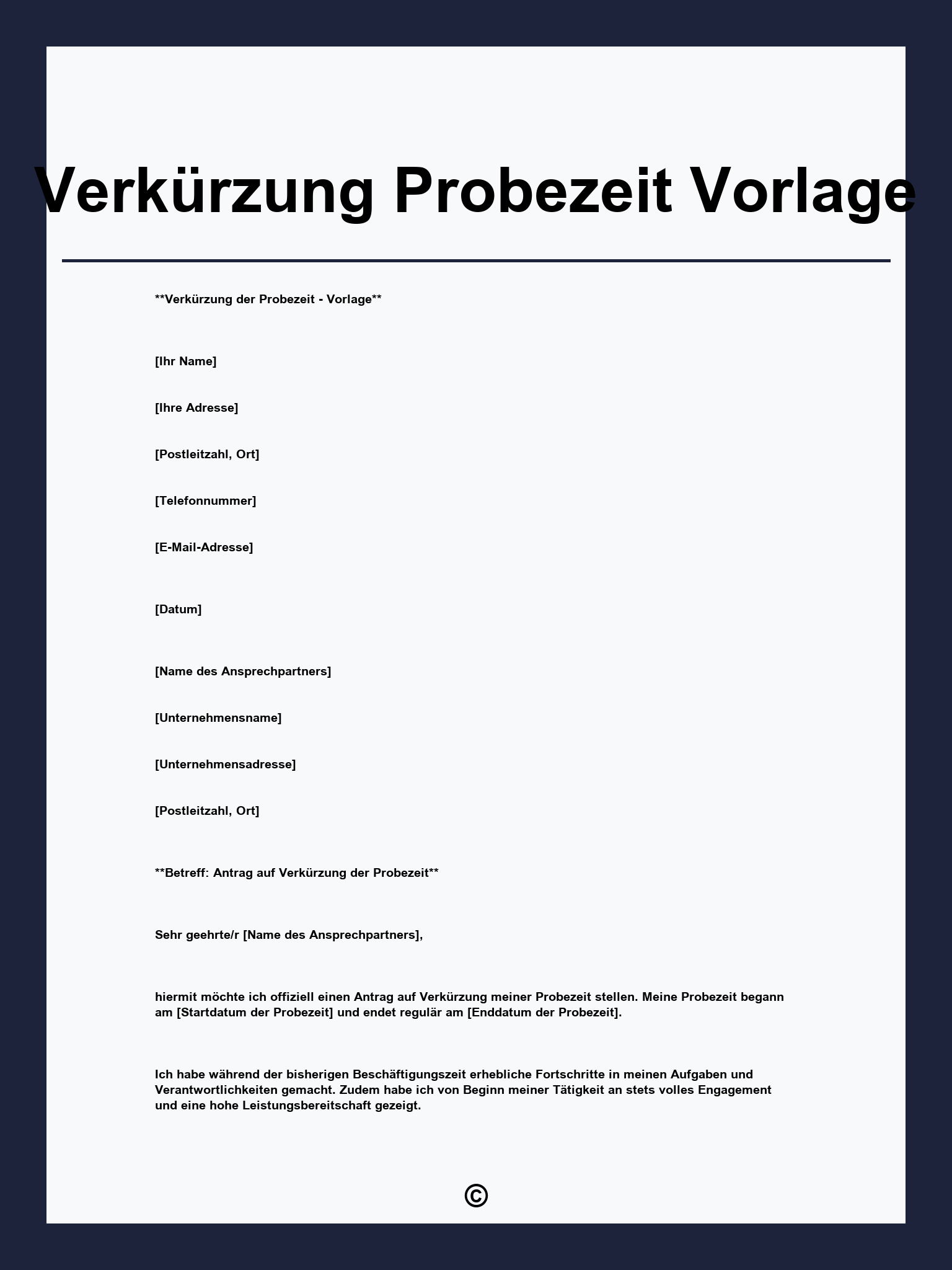 Verkürzung Probezeit Vorlage