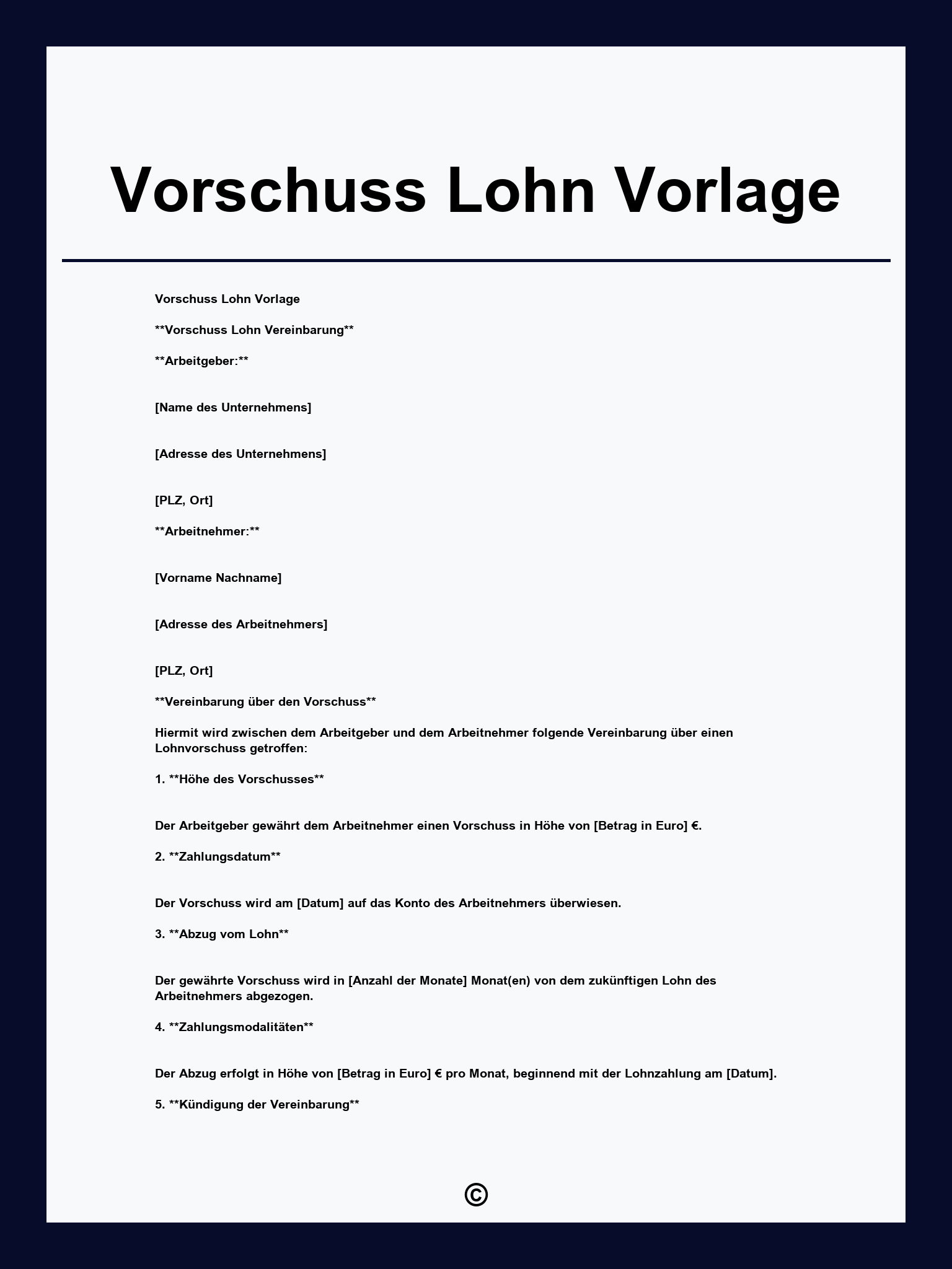 Vorschuss Lohn Vorlage